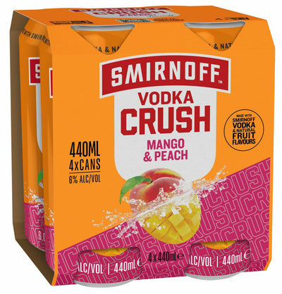 SMIRNOFF CRUSH MANGO & PEACH 6% CAN 4X440ML