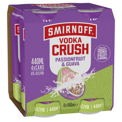 SMIRNOFF CRUSH P/FRUIT & GUAVA 6% CAN 4X440ML