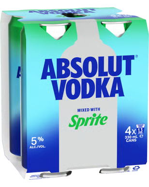 ABSOLUT VODKA & SPRITE 5% CAN 4X330ML