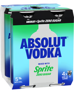 ABSOLUT VODKA & SPRITE ZERO 5% CAN 4X330ML