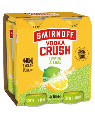 SMIRNOFF CRUSH LEMON & LIME 6% CAN 4X440ML