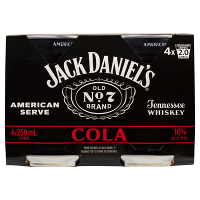 J/DANIELS AMERICAN SERVE & COLA CAN 4X250ML