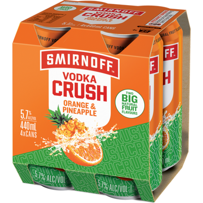 SMIRNOFF CRUSH ORANGE & PINEAPPLE 6% CAN 4X440ML